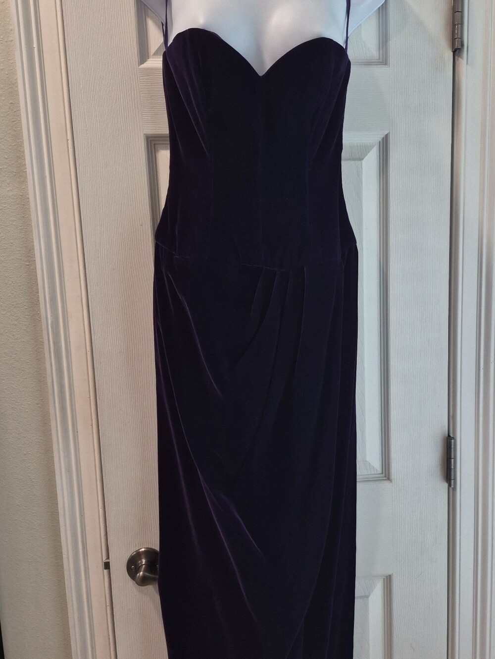 Victor Costa Strapless Velvet Tulip Skirt Dress in Deep Purple